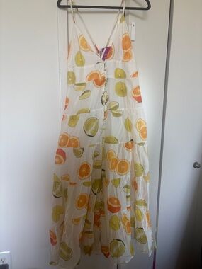 J. Crew White Midi Sundress with Orange and Lime Fruit Print